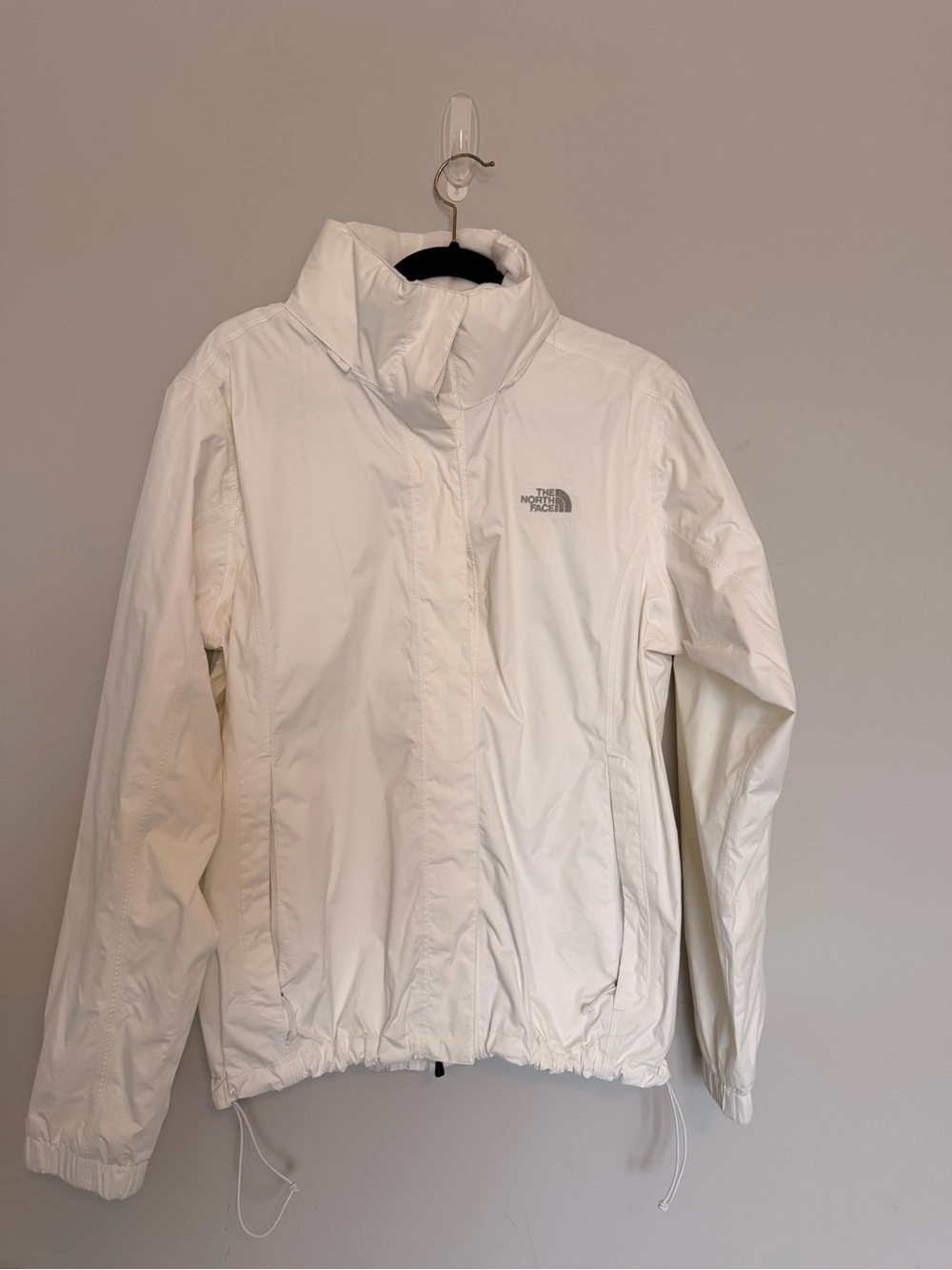The North Face HyVent Jacket Womens XL White Hooded Waterproof Rain Shell